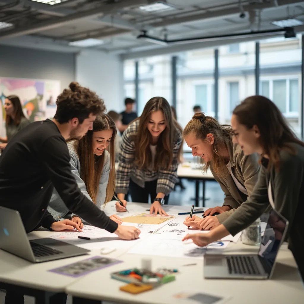 Estudiantes colaborando en un proyecto de diseño